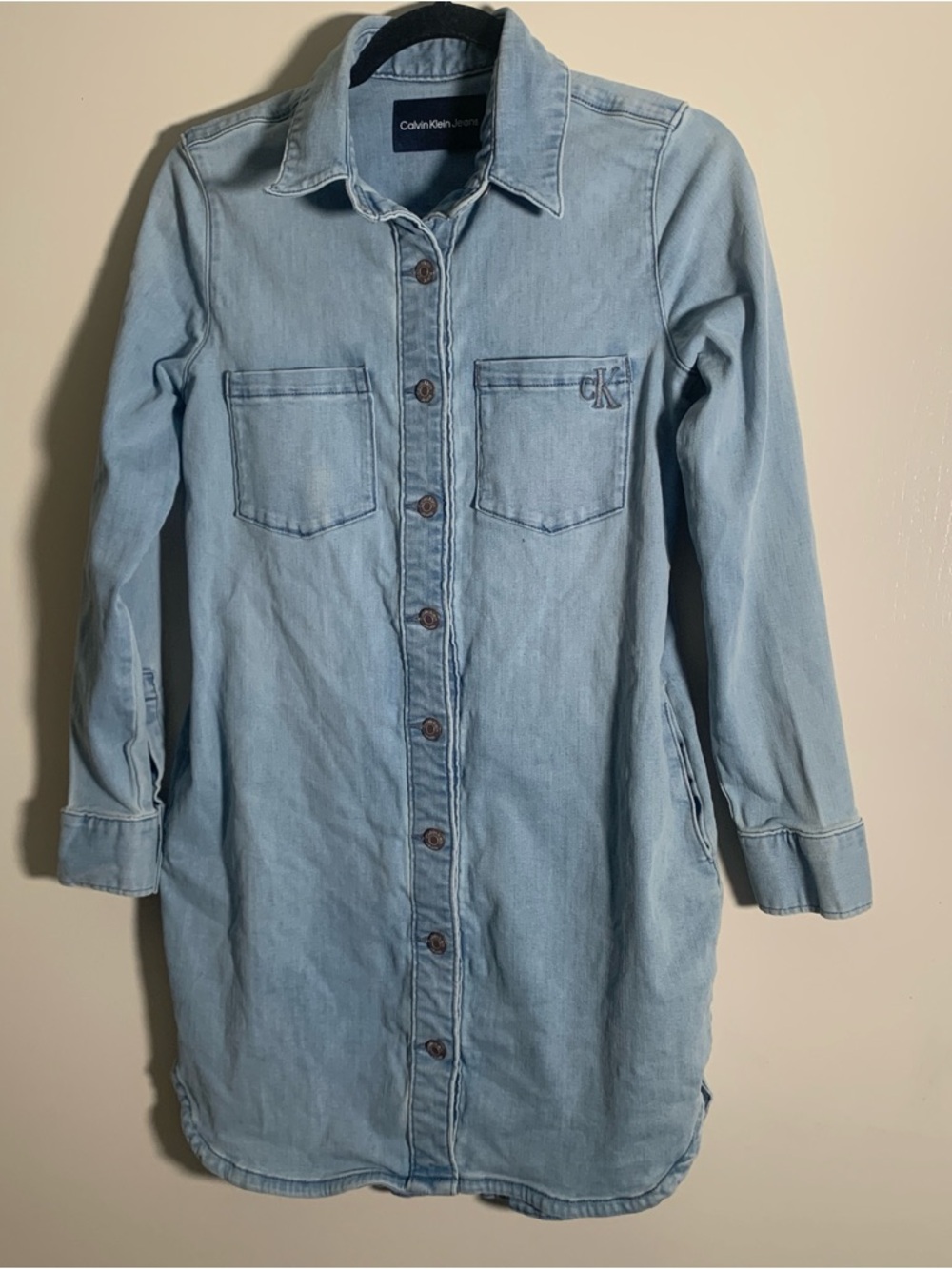 Calvin Klein Jeans Light Blue stretchy denim Shirt Dress size XS casual trendy